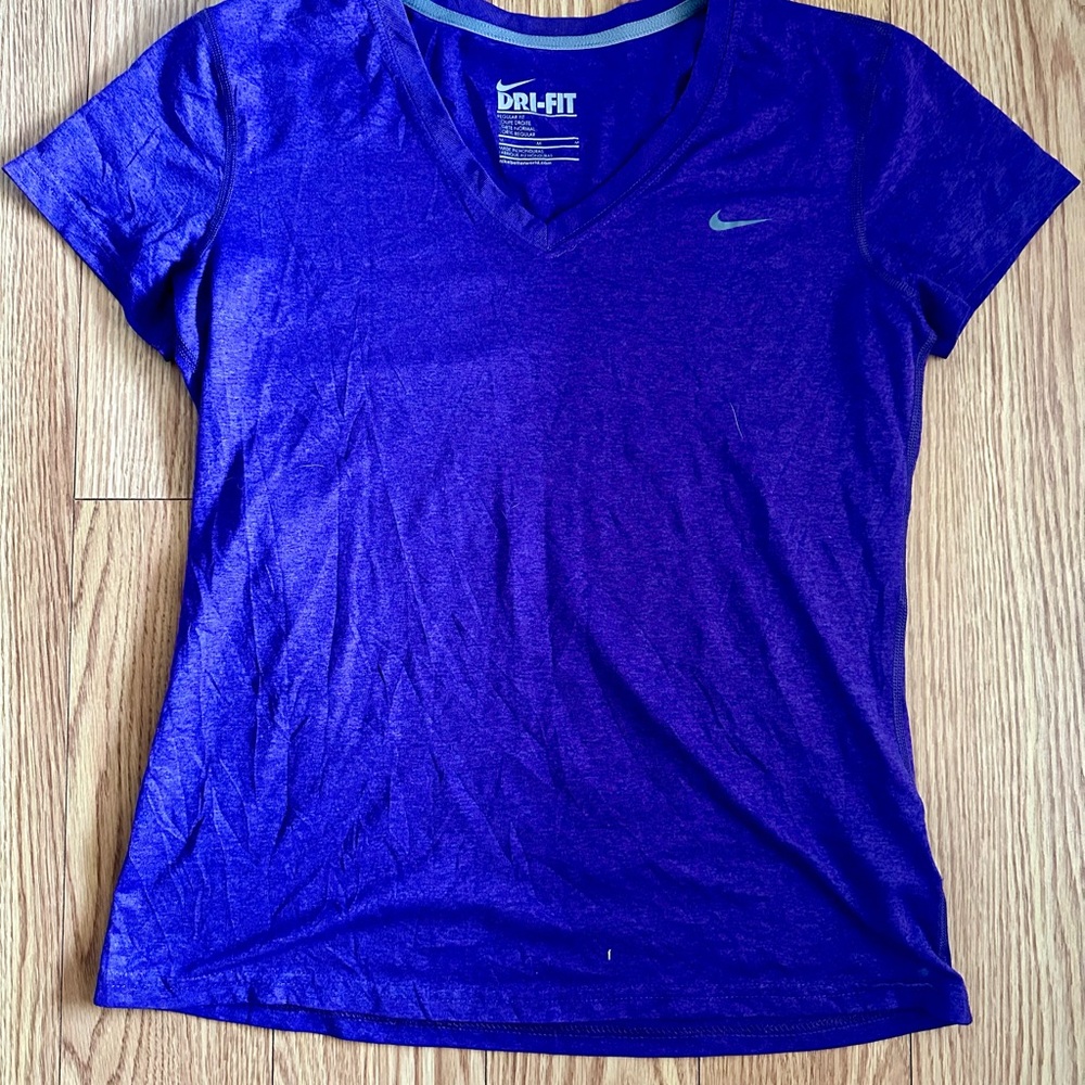 Nike Purple V-Neck Dri-FIT Short Sleeve Tee